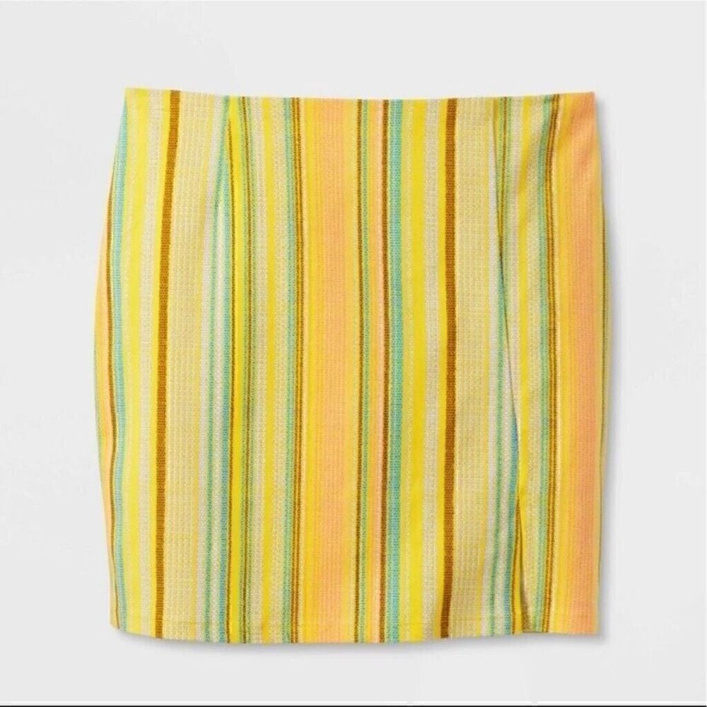 ART CLASS Girls' Notch-Front Skirt - Yellow/Pink/Blue Striped -Size 6/6X